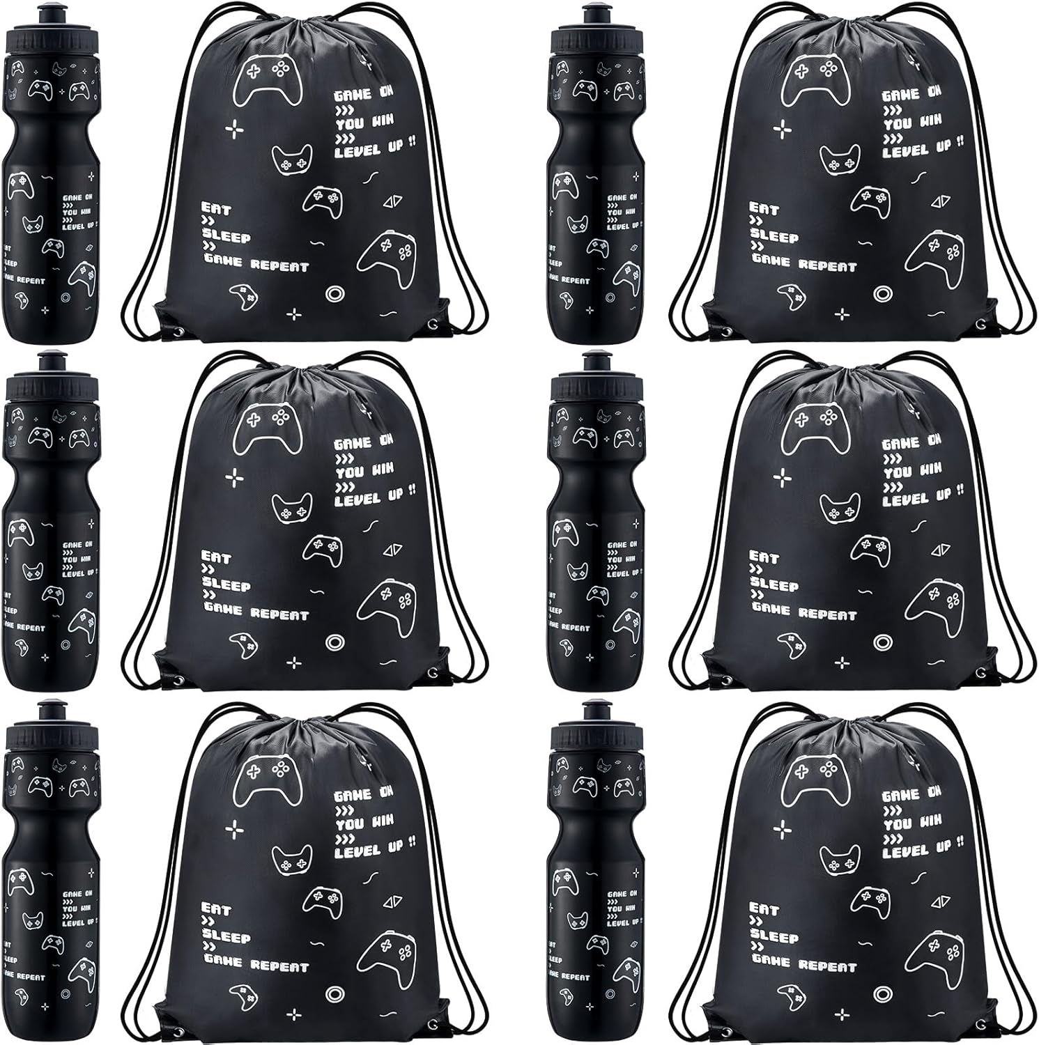 Talltalk 12 Pcs Video Game Party Favor 24 oz Water Bottles with Drawstring Bag Gaming Gift Cup Tumbler Gamer Party Birthday
