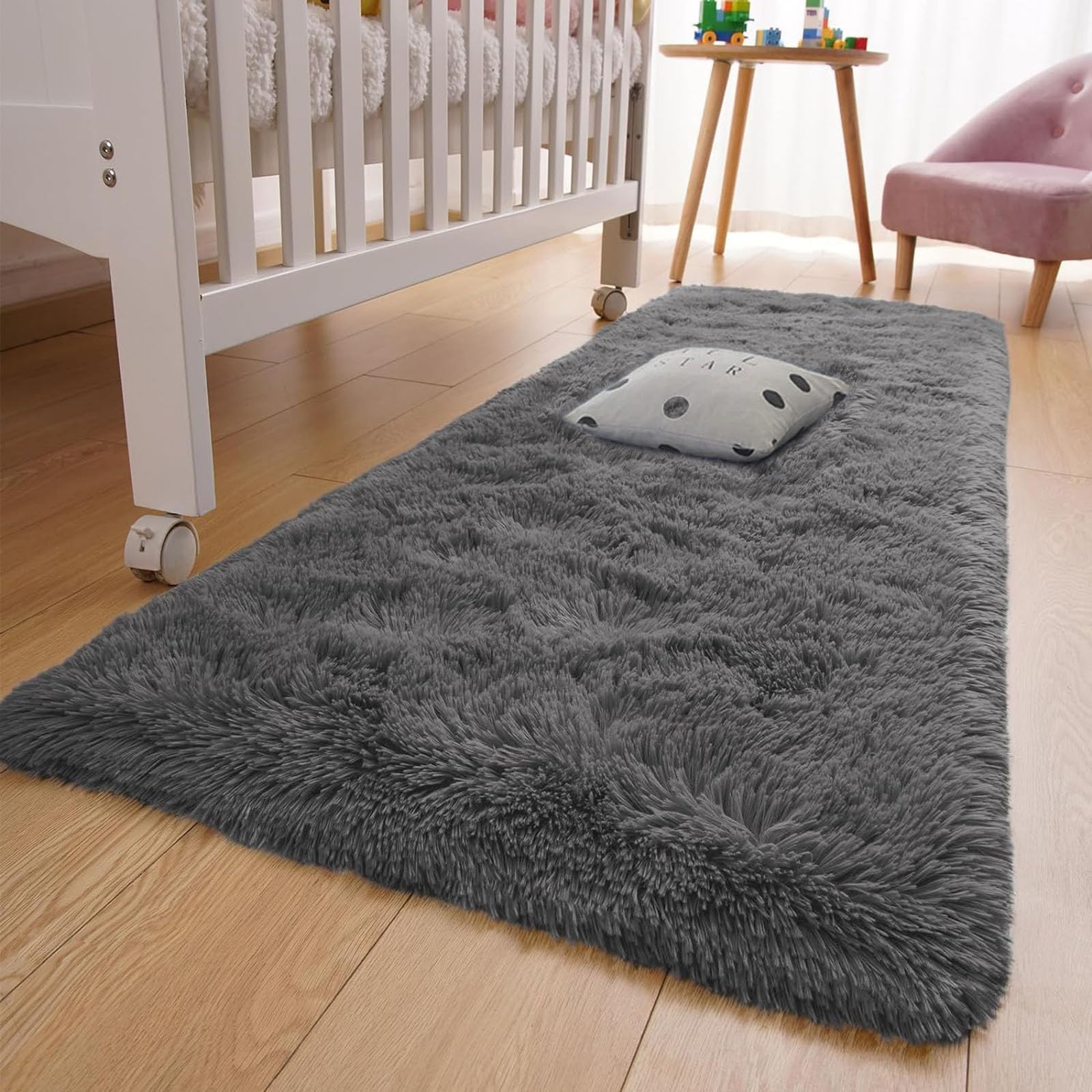 Tapis super doux à poils longs gris 140x290 cm lavable à 30 degrés