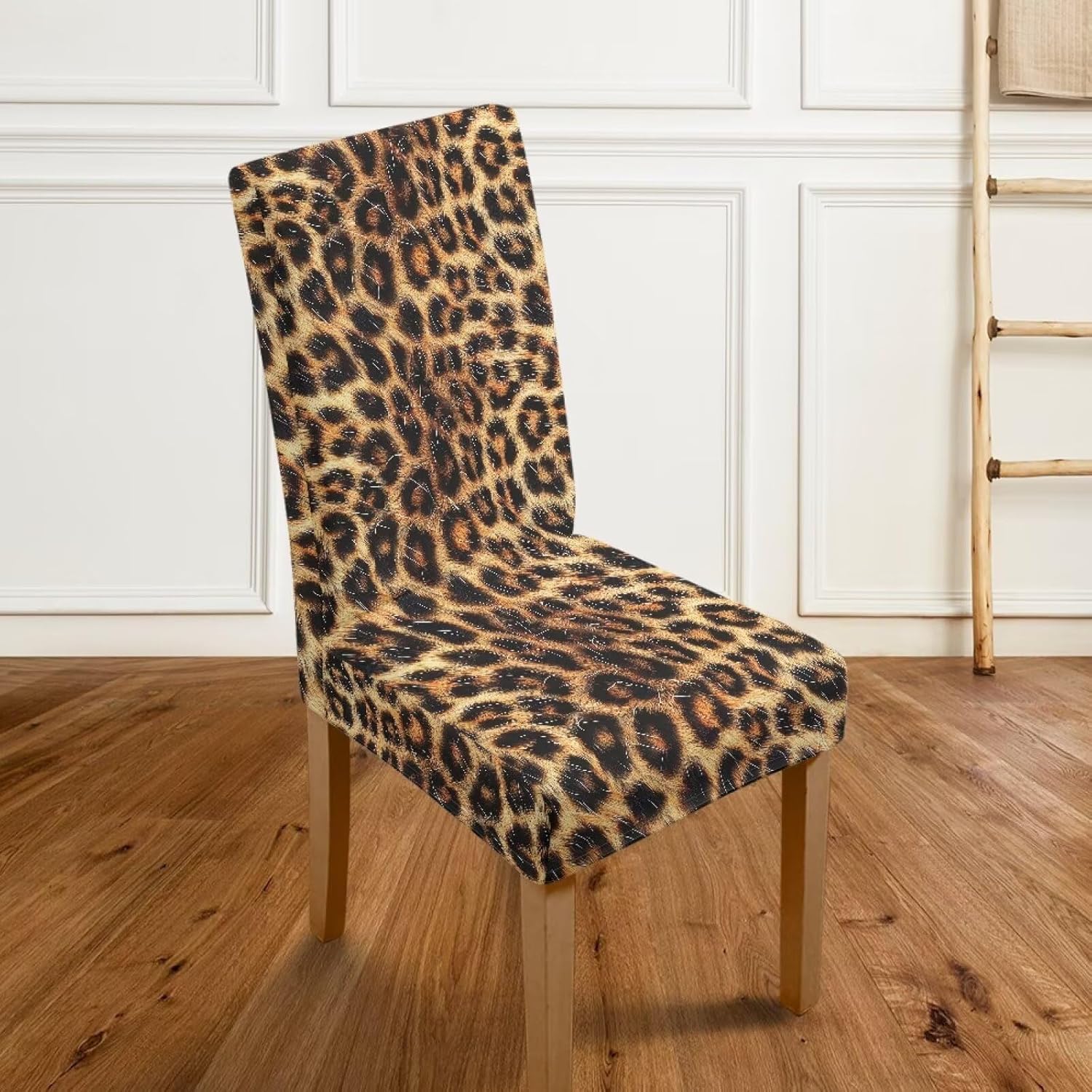 Brown Leopard Print Dining Chair Cover, Stretch Dining Room Chairs Slipcover Breathable Kitchen Chair Protector for Living Room, Set of 6