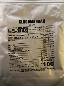 AXENIC GLUCOMANNON KONJAC 100 Grams Powder 92.6% glucomannan