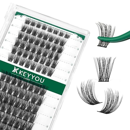 Miniatura 31 de Kit de racimos de pestañas KEYYOU Natural Wispy Kit de extensión de pestañas DIY 144 piezas Extensiones de pestañas en racimo con cepillo de rímel