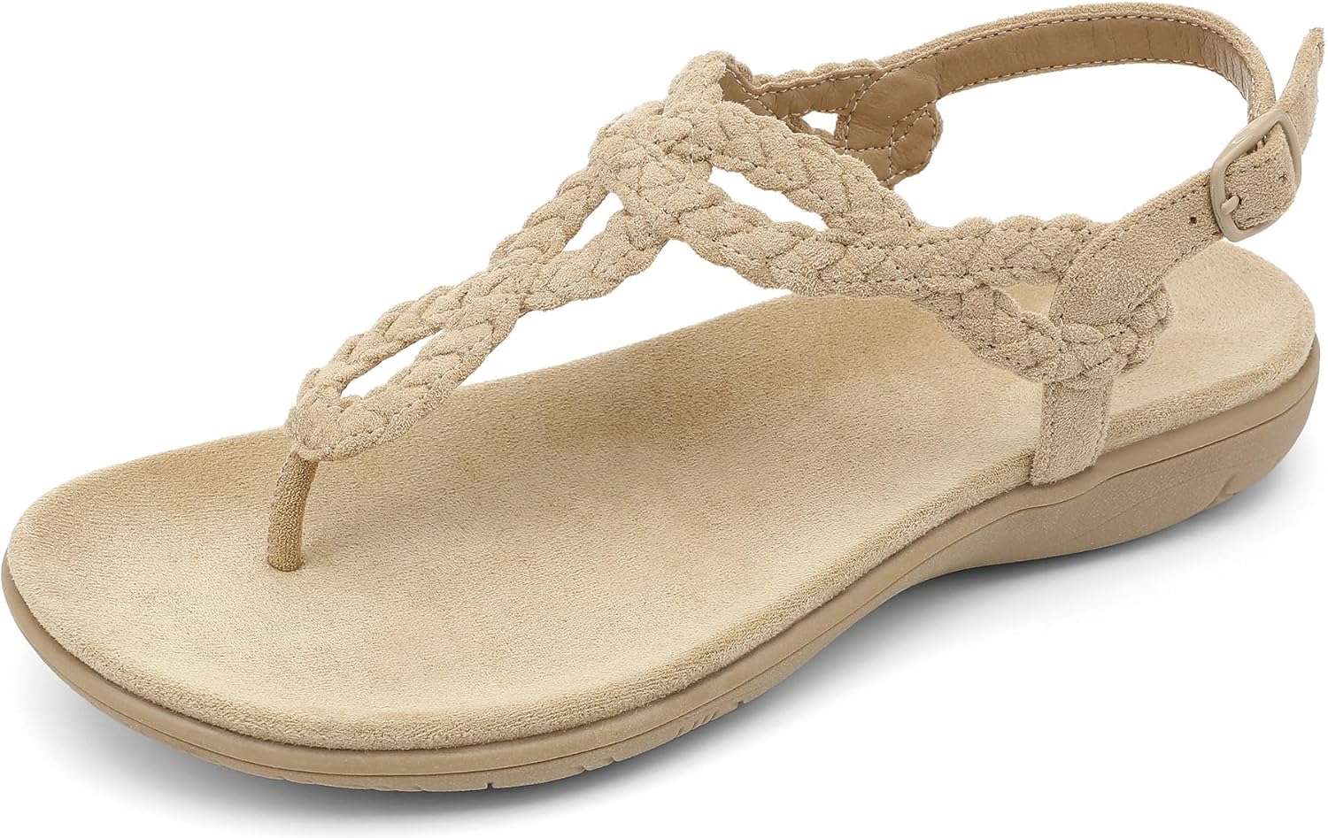 UBFEN Womens Flat Sandals Dress Braided T-Strap Thong Sandals with Arch Support Comfortable for Walking