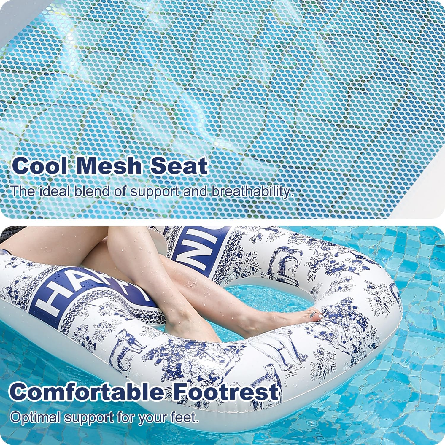 Inflatable Pool Floats Lounger with Headrest, Pool Float Mat for Adults Heavy Duty Floaties Raft Sun Tanning Floats Water Floaty Swimming Pool Float Beach Party Outdoor