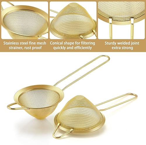 Miniatura 2 de LIANYU Juego de 2 coladores de malla fina, coladores de té de acero inoxidable con mango largo, colador cónico de metal de 3.3 pulgadas para colar