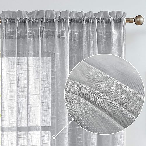 Miniatura 3 de Jinchan  Cortinas con textura de lino para ventana, cortinas de dormitorio, cortinas transparentes para sala y barra, 2 paneles