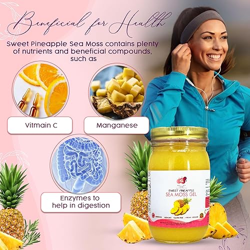 Miniatura 80 de Healthy Herbs Gel de musgo marino (piña de mango dulce) elaborado en forma silvestre de oro jamaicano de Santa Lucía Seamoss Superalimento