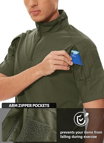 Miniatura 4 de MAGCOMSEN Camisas militares tácticas para hombre con cremallera de 14, manga corta, ajustada, camisa de camuflaje