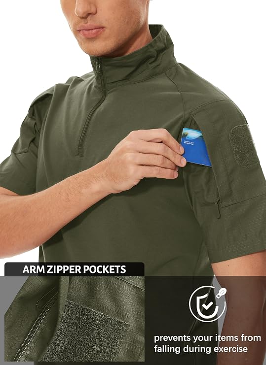 MAGCOMSEN Men's Tactical Military Shirts 1/4 Zip Short Sleeve Slim Fit