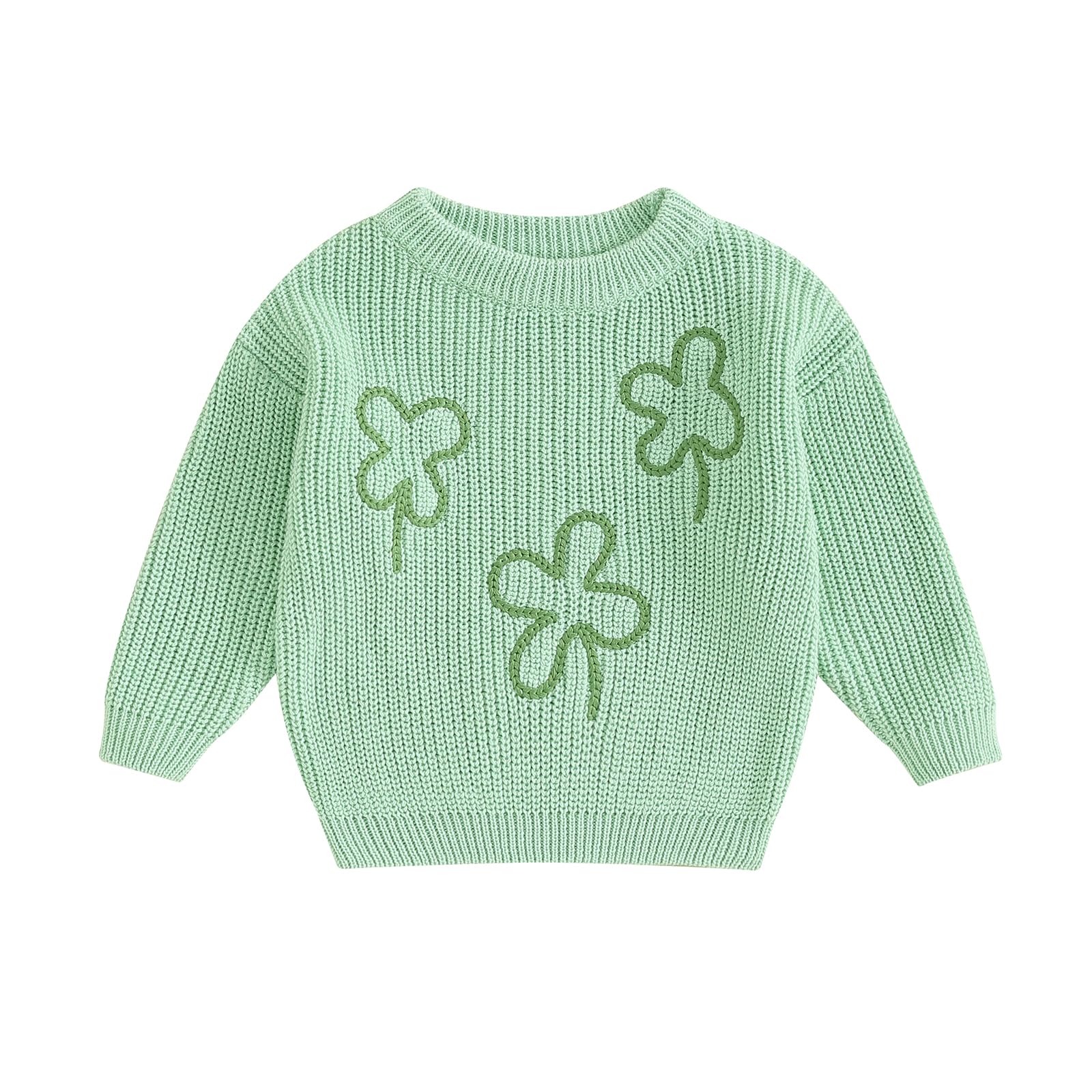 Girls St Patricks Day Outfit Girls Green Sweater Clover Pullover Sweatshirt St Patricks Day Toddler Girl Outfit(A-Green,3-4T)