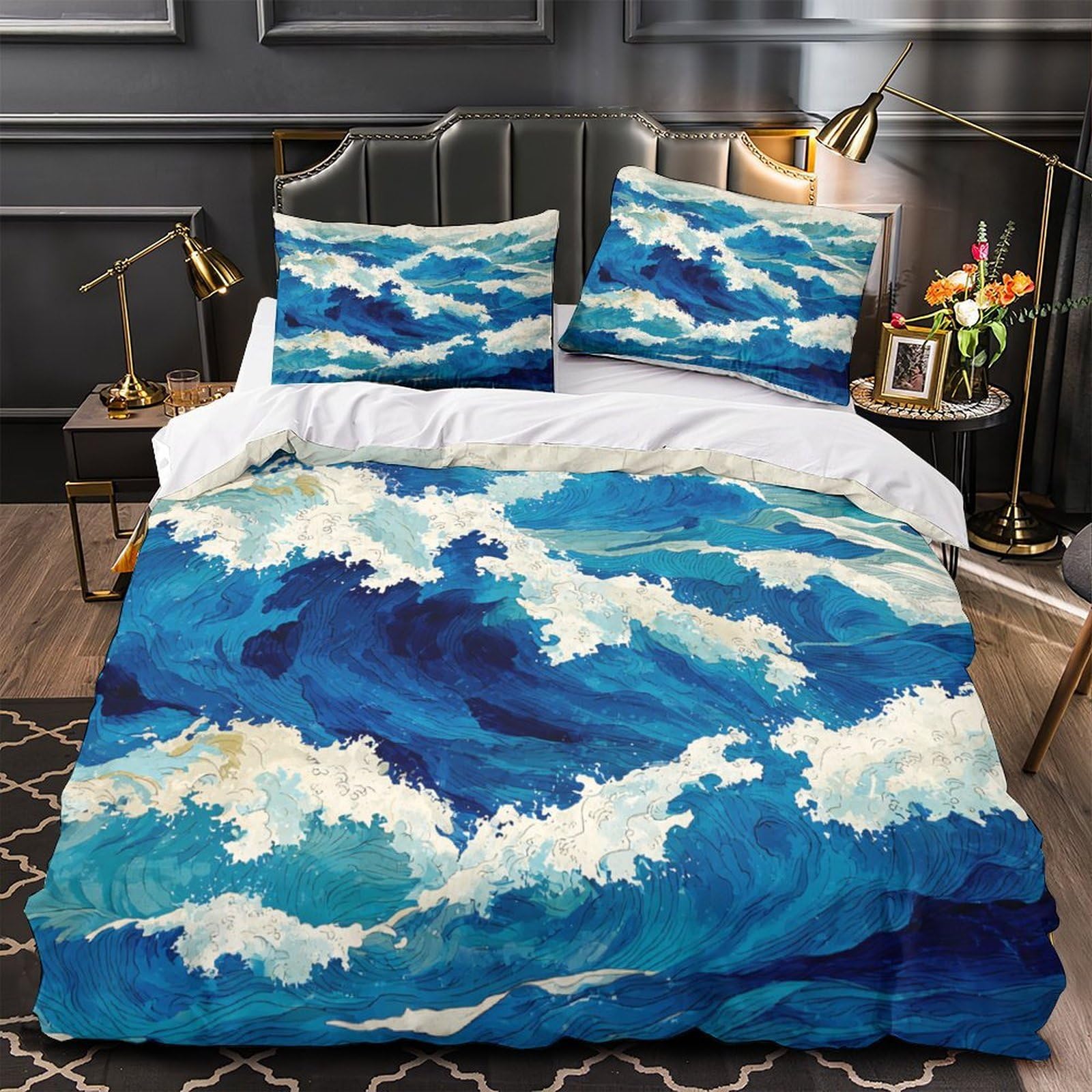 Parure de lit vagues océaniques housse de couette microfibre 200x200cm