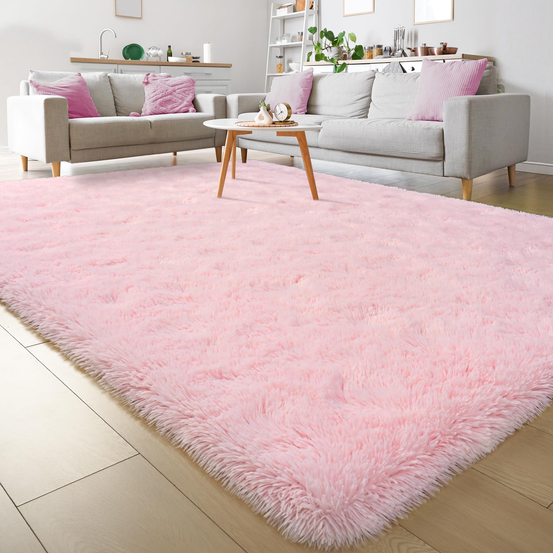 Keeko Premium Fluffy Pink Area Rug Cute Shag Fuzzy Rug, 4x5.3 Ultra Soft Shaggy Rug Furry Carpet for Bedroom Indoor Modern Washable Rugs for Bedroom Living Room Girls Kids Pink Home Room Decor