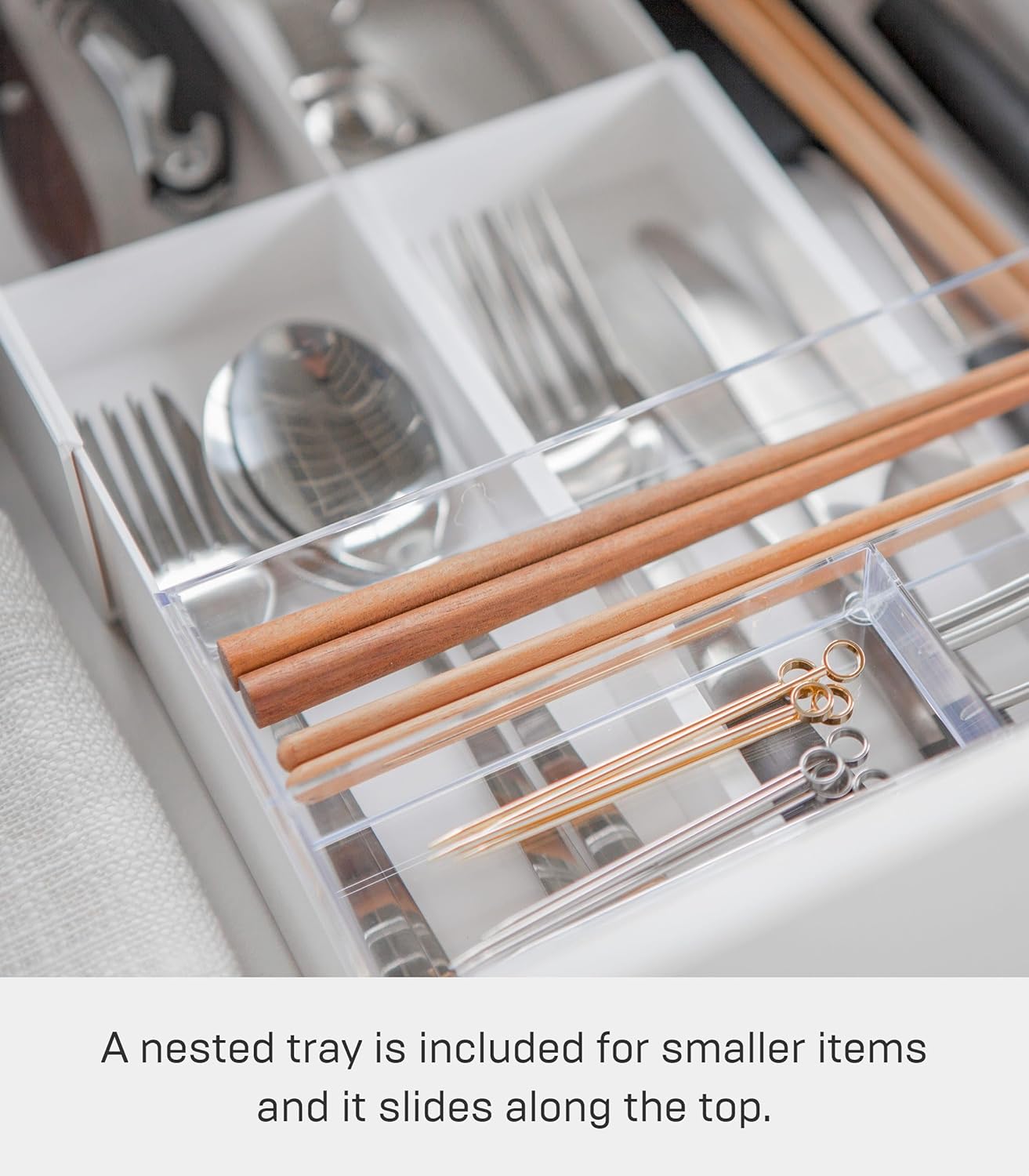 YAMAZAKI Home Tower Expandable Cutlery Drawer Organizer - Kitchen Silverware Utensil Storage Tray - Abs Plastic