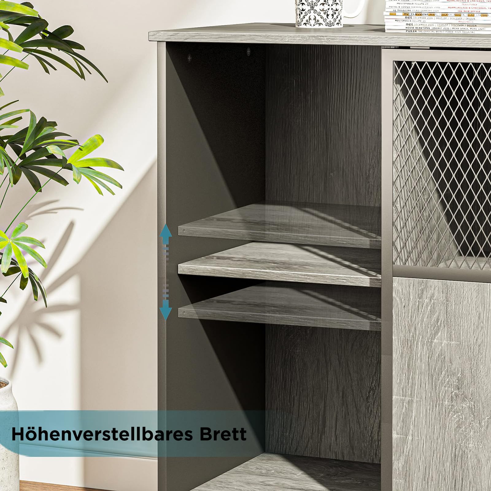Bestier Industrie Bar-Schrank für Spirituosen und Gläser mit schiebbarer Metallgittertür Küchenbeistelltisch Buffet mit Weinregal und verstellbarem Regal Home Bar Möbel Grau