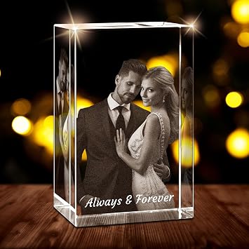 Custom 3D Crystal Photo Gifts Personalized Crystal Picture with Your Own Photo, Laser Engraved Keepsake Gifts for Father, Dad, Men, Him, Husband, Grandpa Cuboid