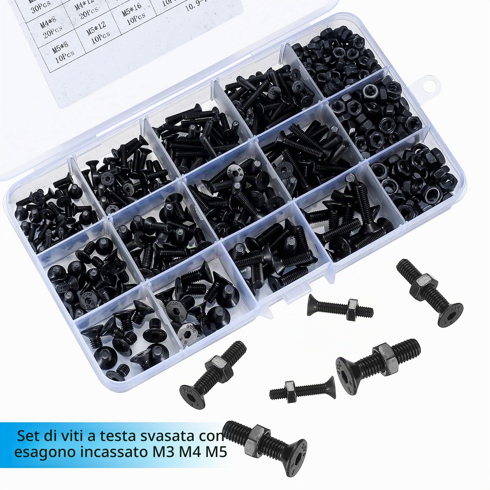 Set di 480 viti e dadi a esagono M3 M4 M5 - Kit di viti a testa piatta