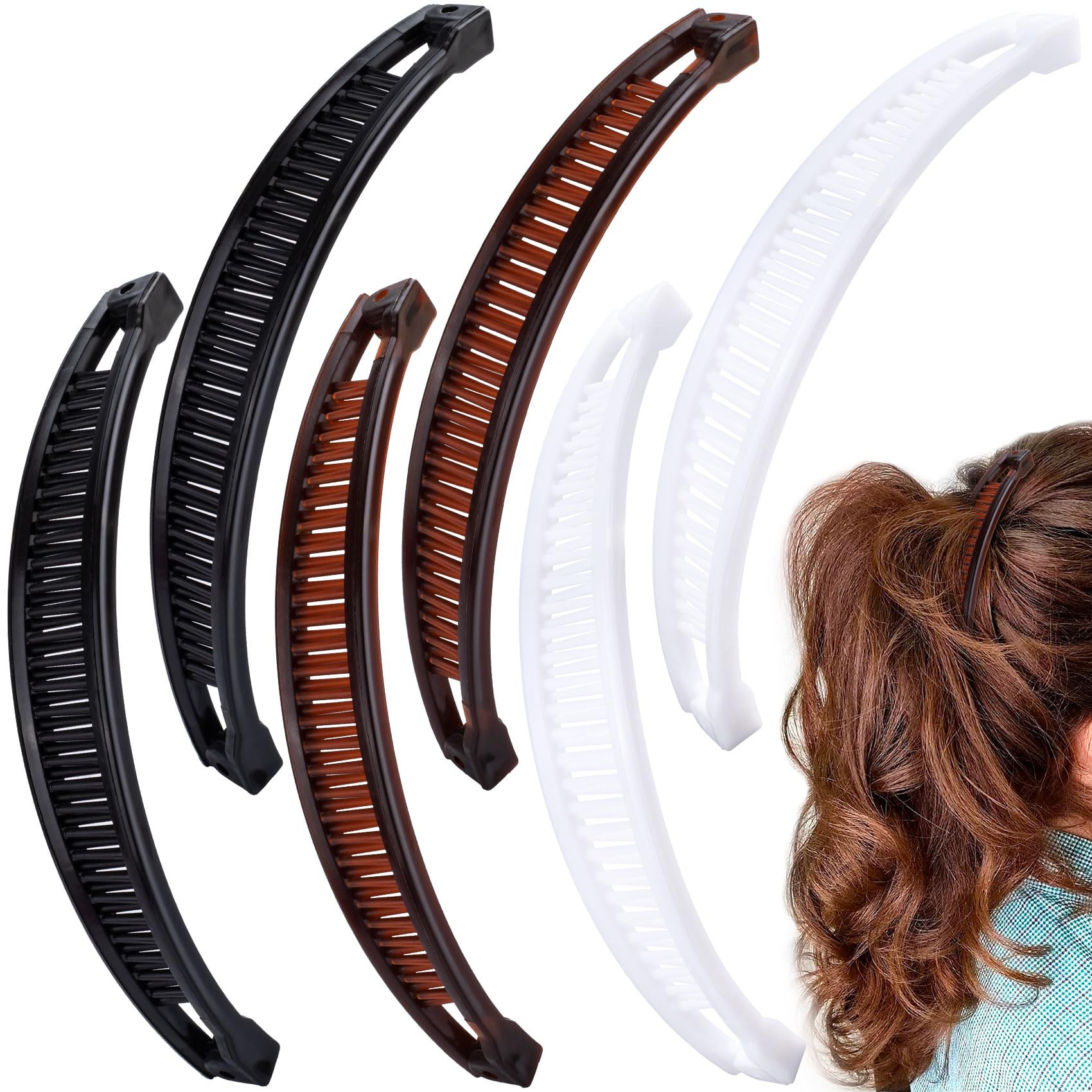 Axicvloes 6 Pcs Banana Hair Clips for Women, Flat Double Combs Hair Barrettes, Non-Slip Large Hair Claw Clip Accessories for Long Short Thick Thin