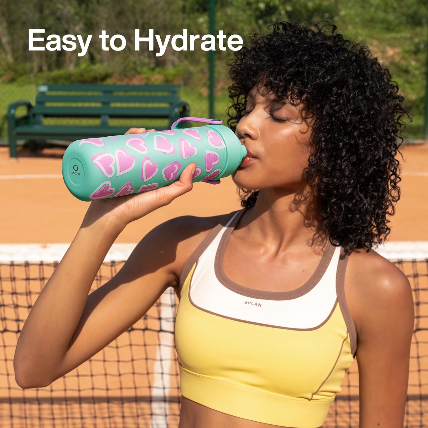 ENCOOL Insulated Water Bottle with Straw Stainless Steel Water Bottle, Leak-Proof, BPA-Free, Keeps Cold for 24 Hours for Sports, Travel, School (26 oz, Sketch Hearts Violet x Mint)