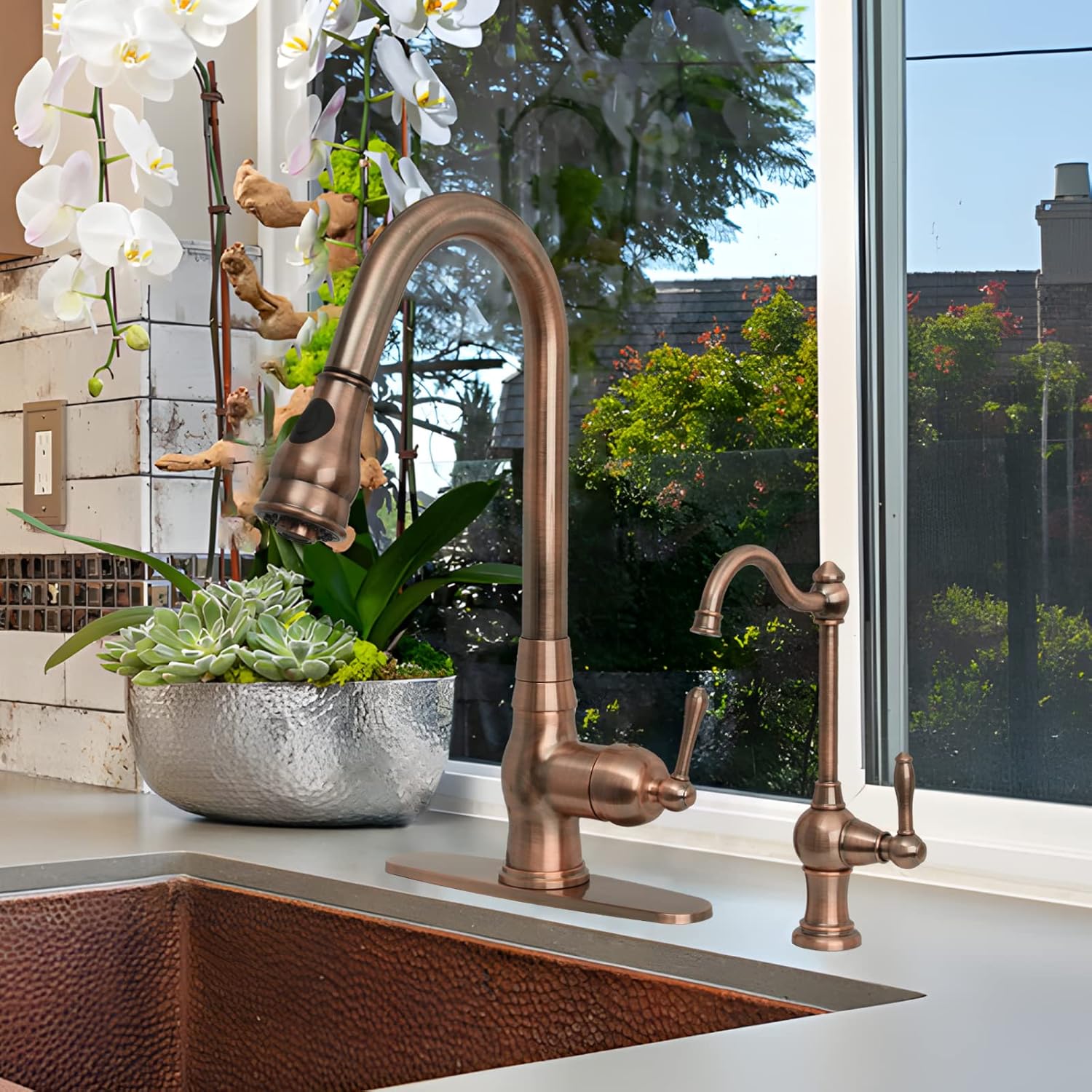 Akicon Kitchen Water Filter Faucet, Brass Body 100% Lead-Free Drinking Water Faucet Fits Most Reverse Osmosis Units or Filtration System, Non-Air Gap, Cold Water Only(Antique Copper)