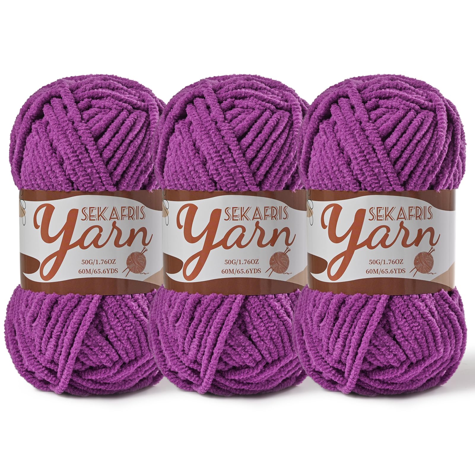 Chenille Yarn for Crocheting Crochet Dark Purple Yarn 3 Pack