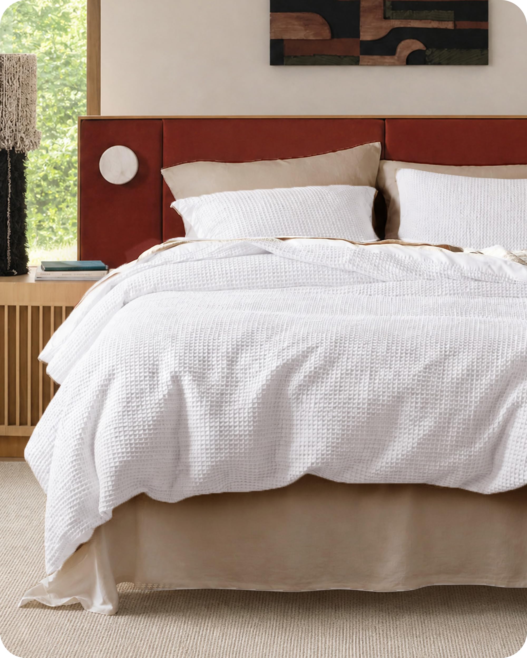 Photo 1 of Bedsure PureWoven Cotton Waffle Weave Duvet Cover, 3 Pieces, Bright White