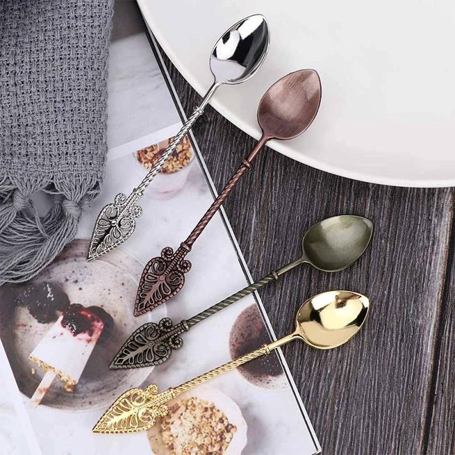 Löffel Restaurants Vintage Löffel Royal Style Teelöffel Kaffee Dessert Scoop Geschirr Küchenwerkzeug Esslöffel Hause(A)