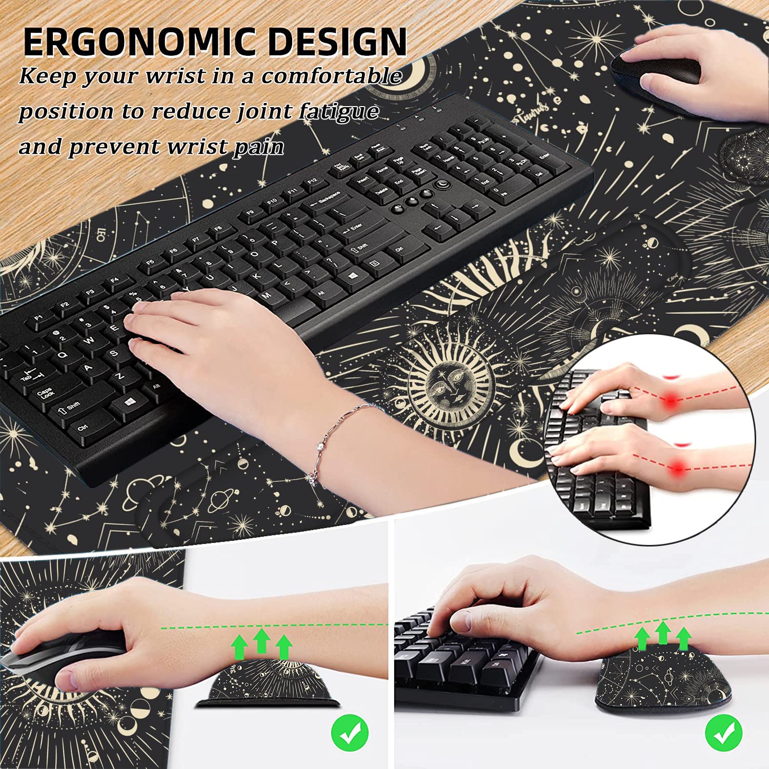 Ładna podkładka pod mysz i zestaw żelowych podkładek pod nadgarstek, rozszerzona podkładka na biurko (80 cm x 30 cm) z ergonomiczną podkładką pod klawiaturę z pianki z pamięcią kształtu, duża podkładka pod mysz do gier, antypoślizgowa, łatwe pisanie, do d