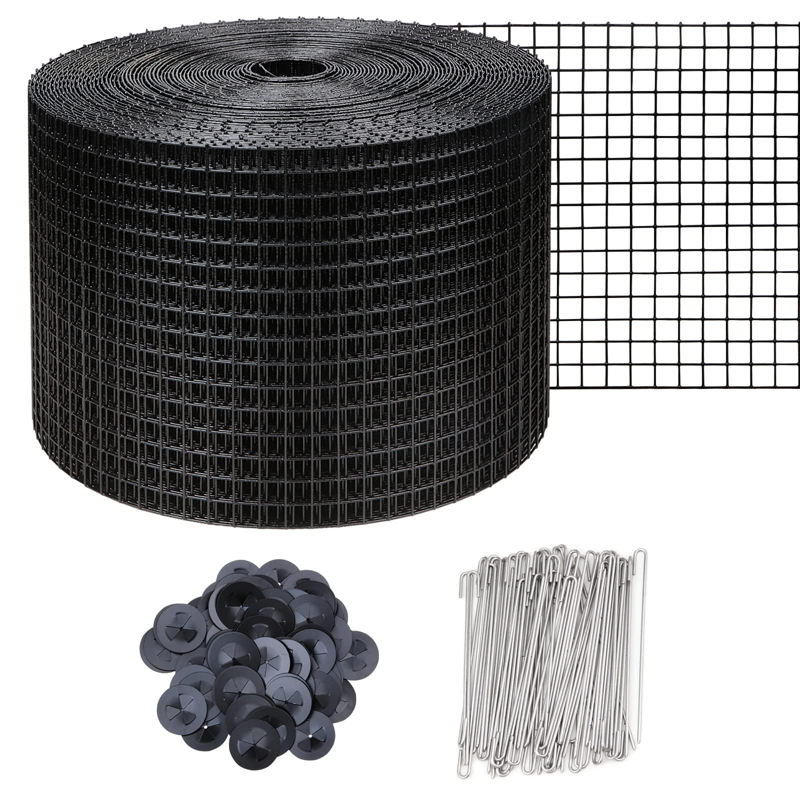 VELPAX 6in*100ft Solar Panel Bird Guard,Solar Panel roof Protection net 1.27cm Mesh PVC Black Vinyl Coated Galvanized net 70 Fastener ClipsUsed for Bird,Animal Control