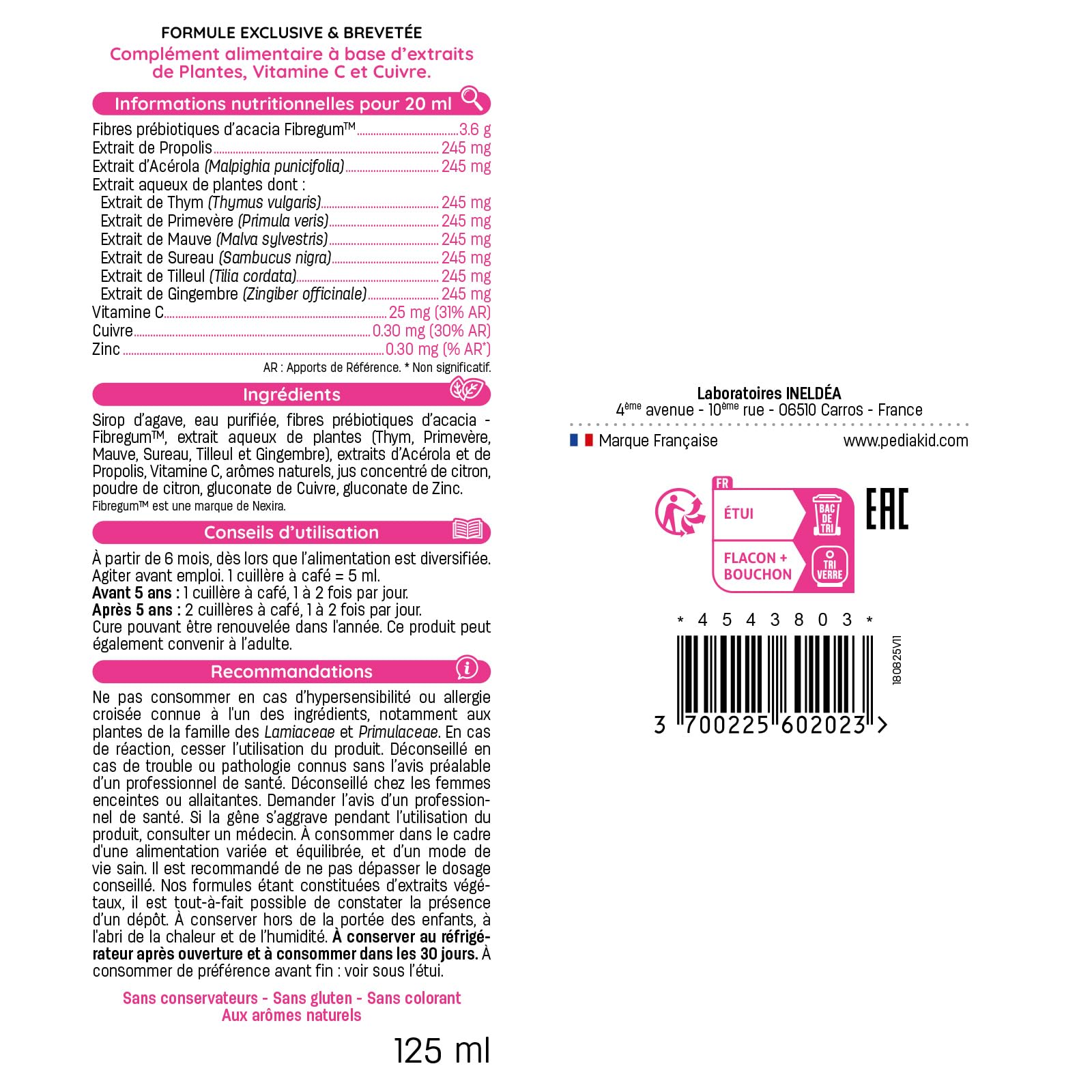 PEDIAKID - Sirop Nez-Gorge - Apaise & dégage les voies respiratoires - Participe au fonctionnement du système immunitaire - Thym, Tilleul, Sureau, Gingembre, Vitamine C & Cuivre - Lot de 3