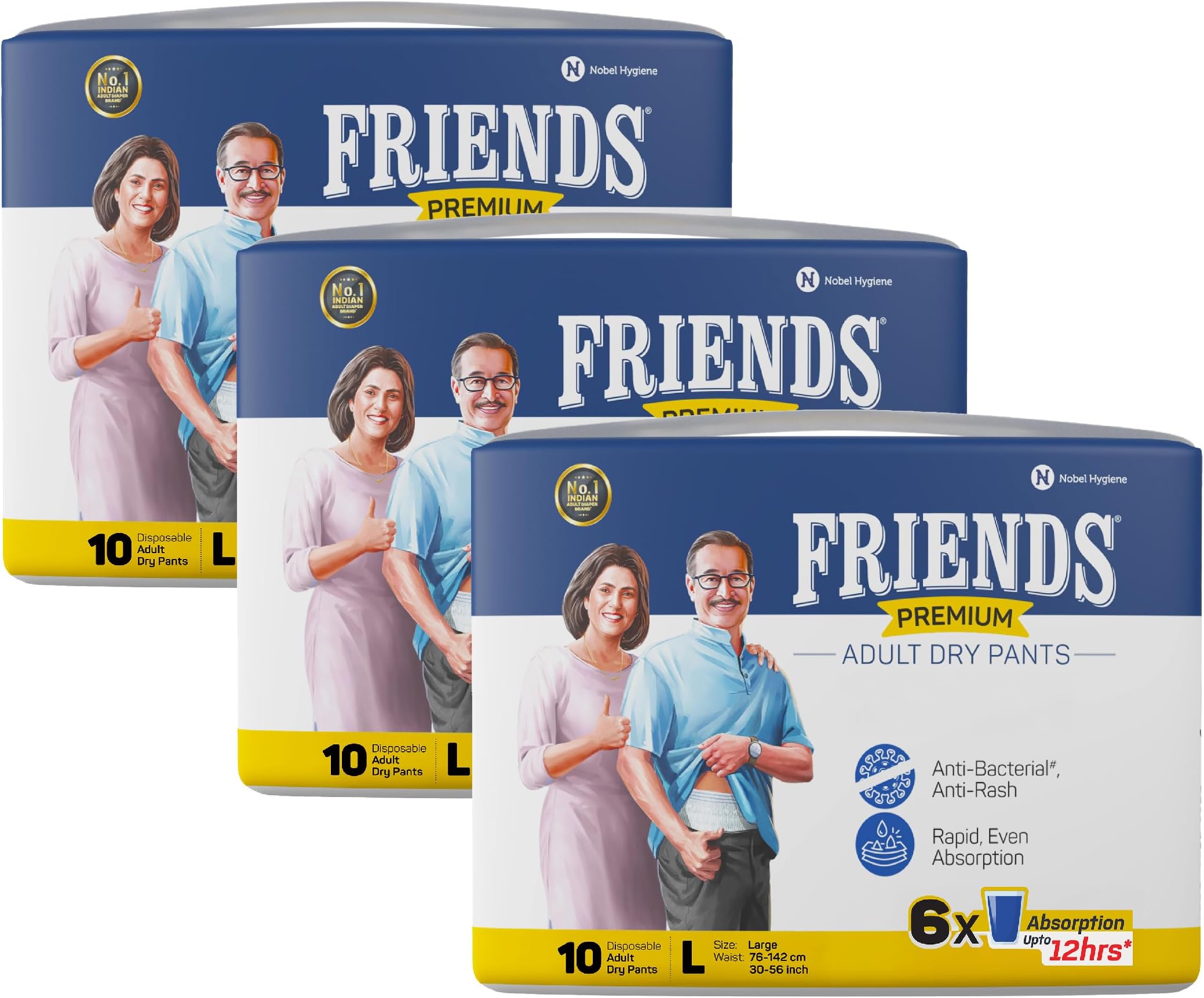 FRIENDS Adult Diapers Pant Style - 30 Count (L-XL) with Odour Lock and Anti-Bacterial Absorbent Core, Waist,30-56in,76-122cm