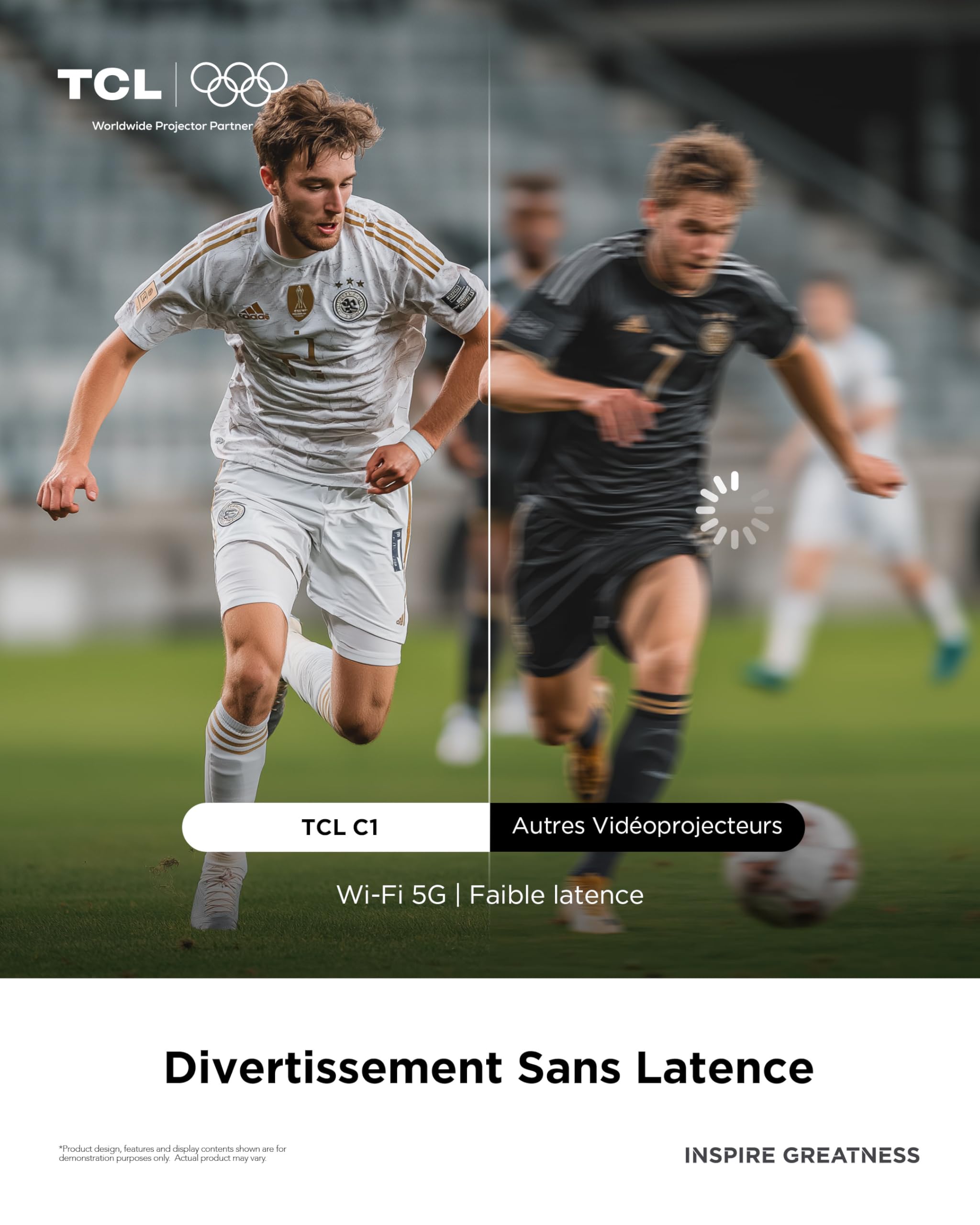 TCL C1 Videoprojecteur 4K Compatibilité, Natif 1080P, Audio Dolby 8 W, Netflix Certifié, Smart Google TV Intégré, Auto Focus/Keystone, Wi-FI Bluetooth, Pivotant à 285° Mini Projecteur Video Portable