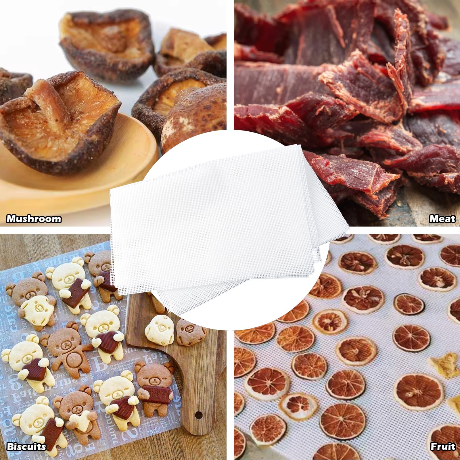 5 Piezas Hojas Deshidratadoras de Silicona, Esteras Deshidratantes de Fruta Antiadherente, Tabla de Deshidratación Reutilizable, Estera de Cocina de Malla Cuadrada para Frutas, Verduras y Carnes
