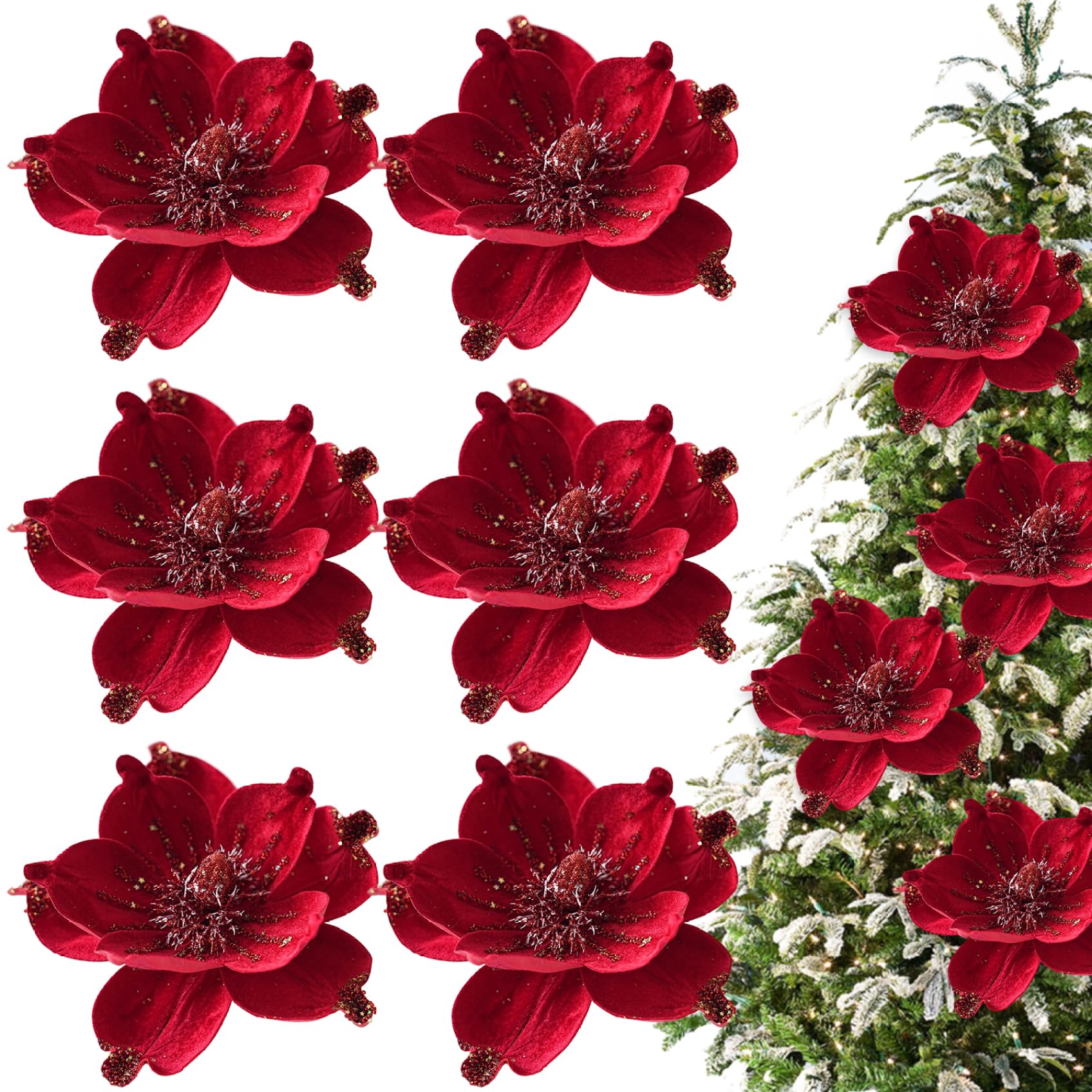 Fleurs de Noël de Magnolia artificielles rouges pour décorer le sapin et la table de mariage