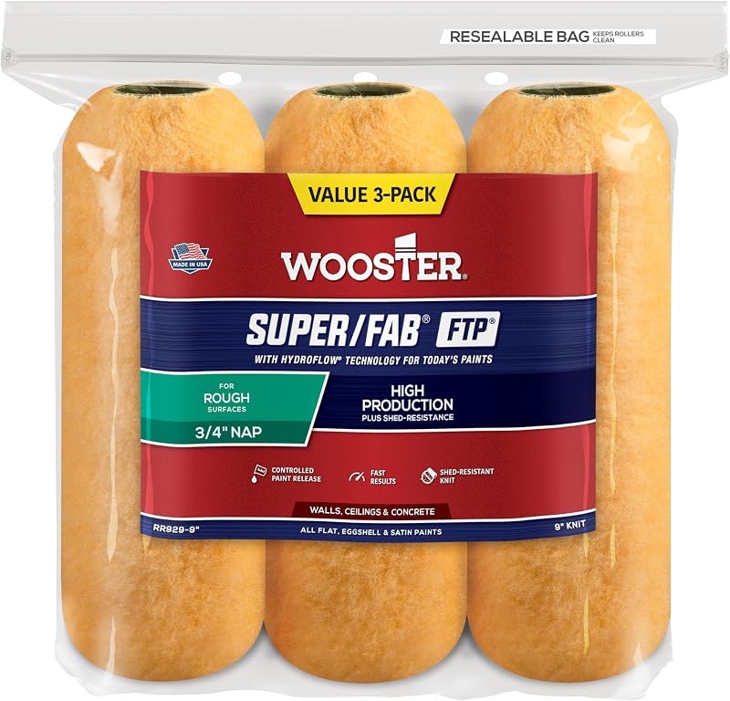 The Wooster Brush Company RR929-9 Super Fab FTP Roller Cover 3/4-Inch Nap, 3-Pack