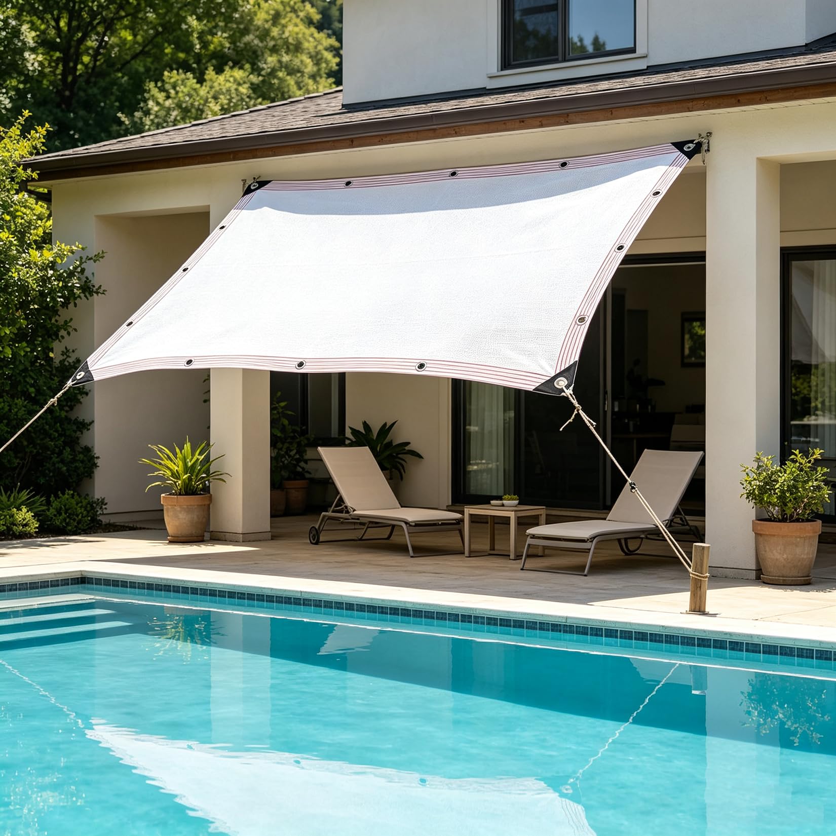 Telo Ombreggiante HDPE Bianco 90% UV Tenda da Sole Traspirante per Esterni | 4.5x6m Vela Ombreggiante con Occhielli Rettangolare Telo Parasole Tessuto per Piscina Campeggio Giardino cortile feste