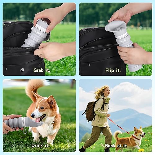 Miniatura 9 de Botella de agua para perros plegable y portátil, dispensador de agua de 9 a 17 onzas y cuenco plegable, capacidad de 5 niveles en 1, clip de