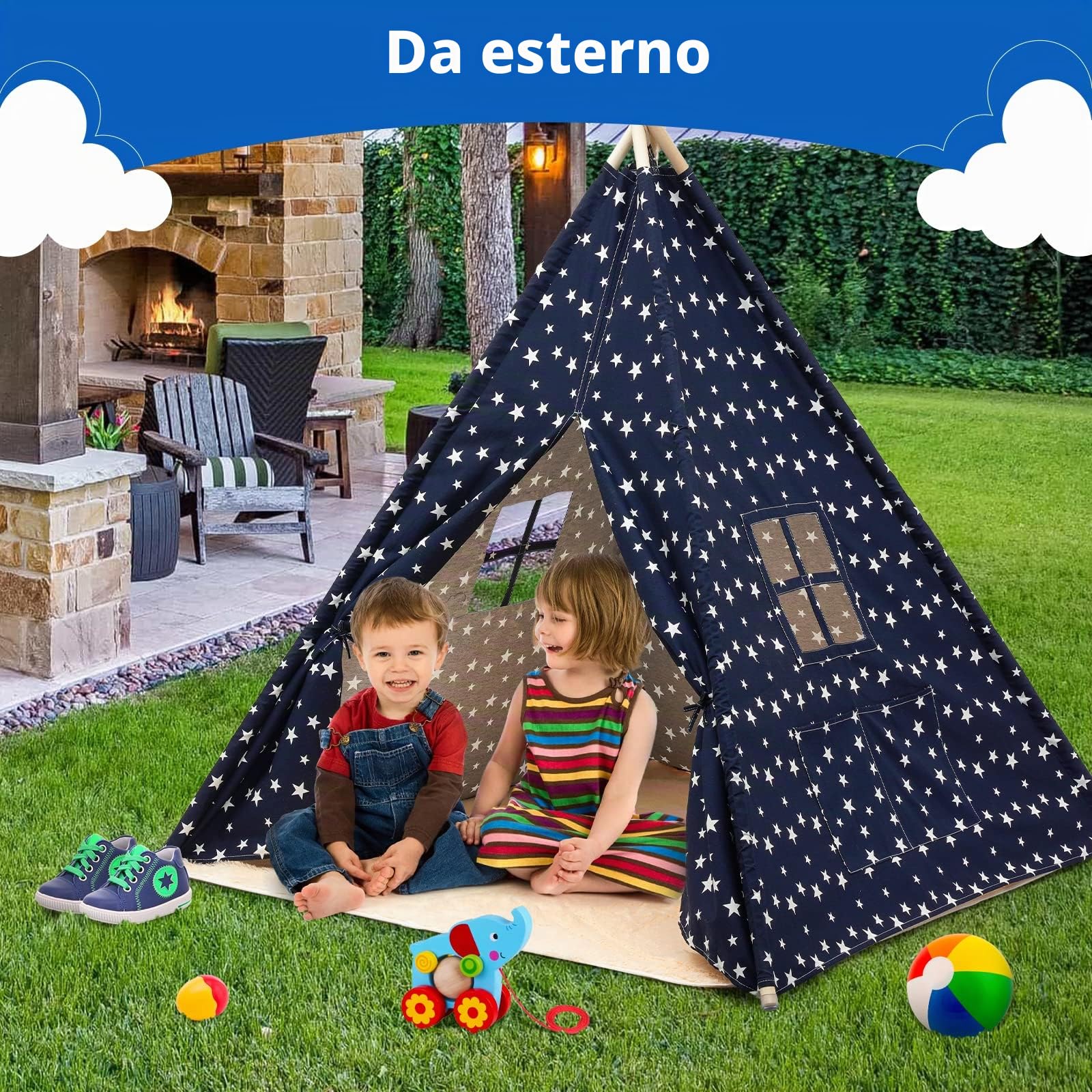 Teepee Tenda per Bambini Tenda Indiano con Tappetino in Peluche, Tenda da Gioco Portatile Tenda da Gioco Castello Giochi per casette per Ragazzi e Ragazze