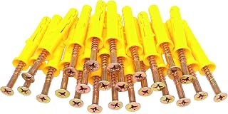 Yodaoke 50-Pack M6 x 60mm Zinc Self-Tapping Phillips Flat Head Screws + 10 Drywall Ribbed Anchors Kit
