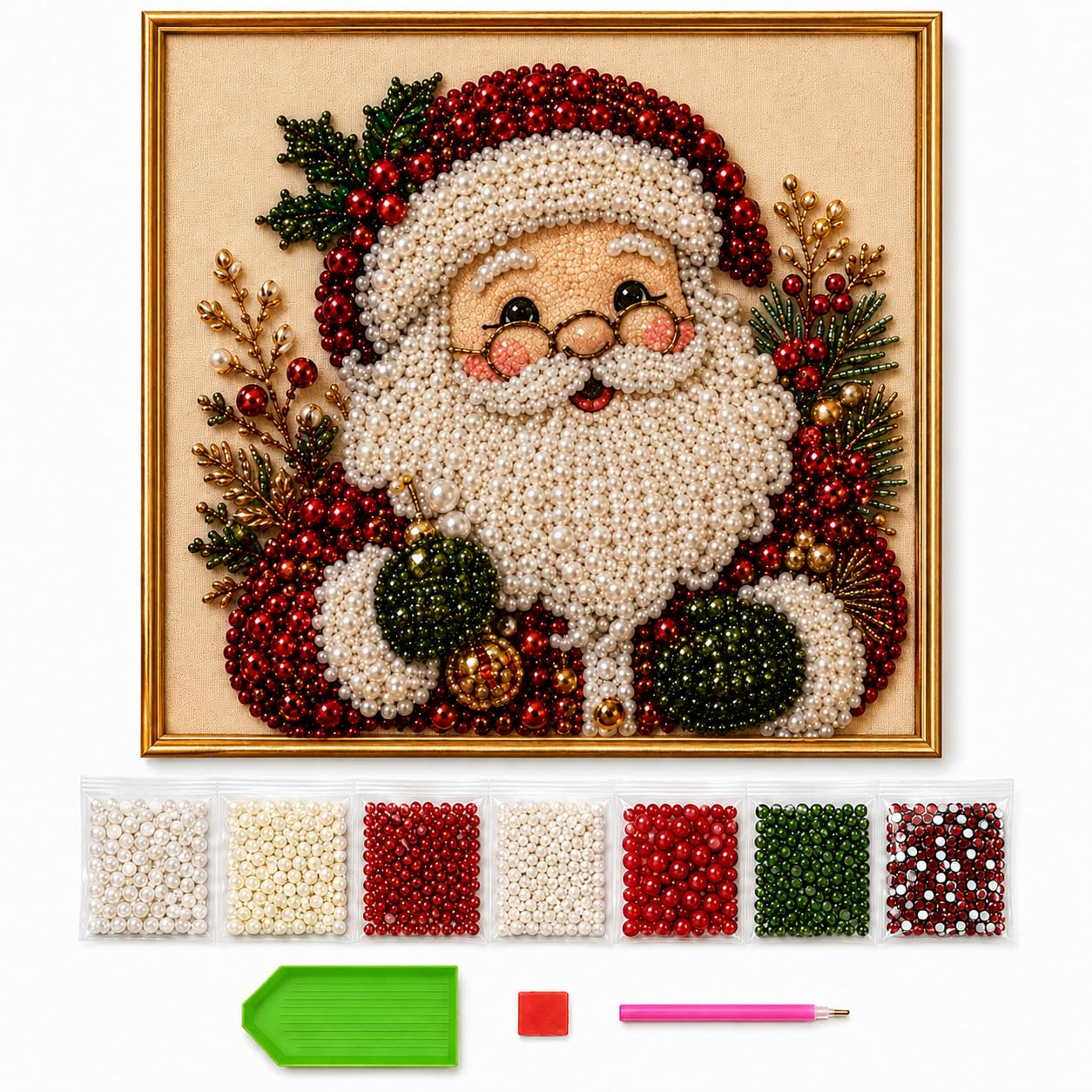 Ashloter Christmas Pearl Art Kits for Adults - 3D Xmas Diamond Painting DIY Set, Cute Santa Claus with Tree Design, Art Pearl Kit for Home Wall Decor, Holiday Gift Idea (Santa)