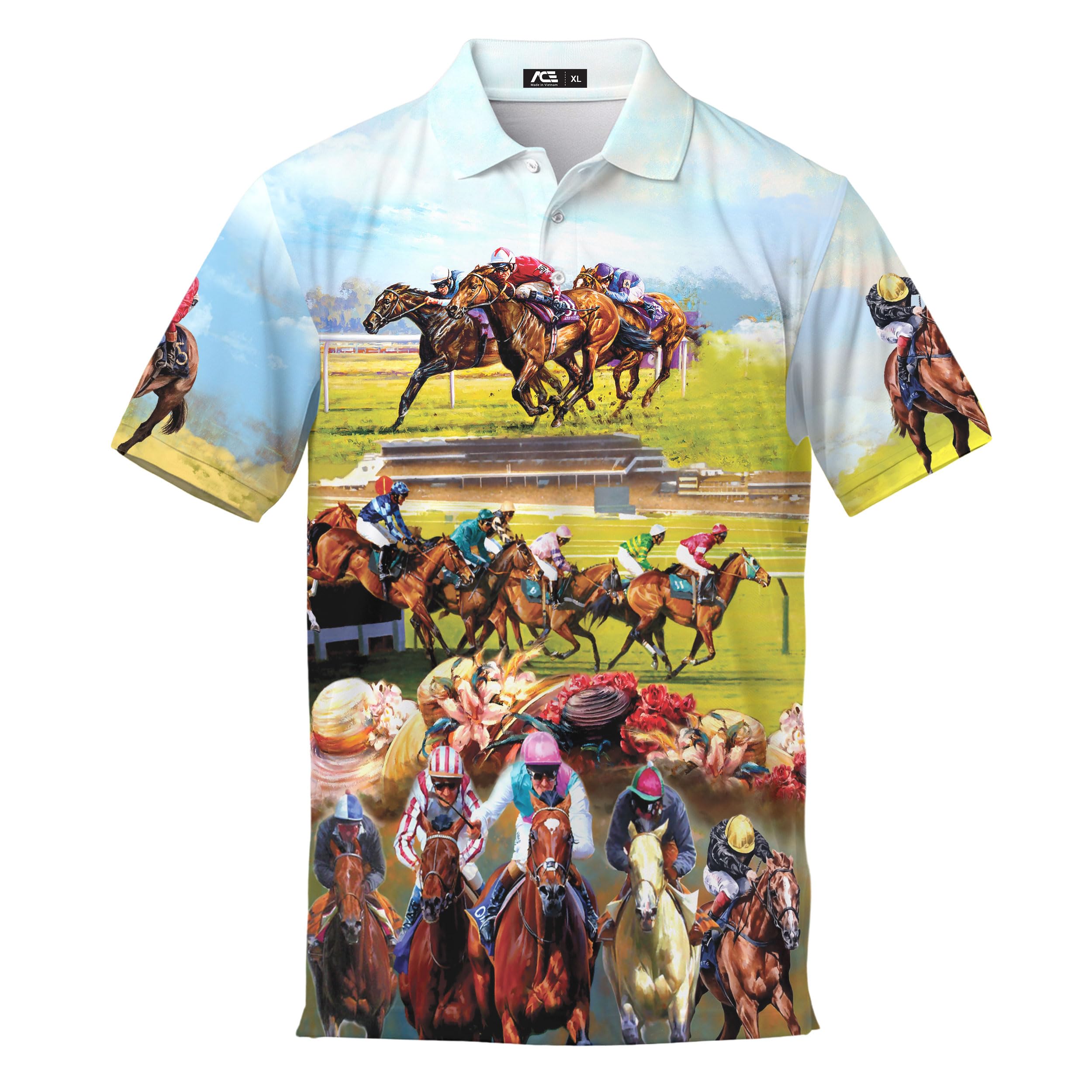 ACEPrints Horse Racing Polo Shirts for Men Horse Gifts Golf Shirts Mens Polo Shirts Short Sleeve Button Up Shirt Men