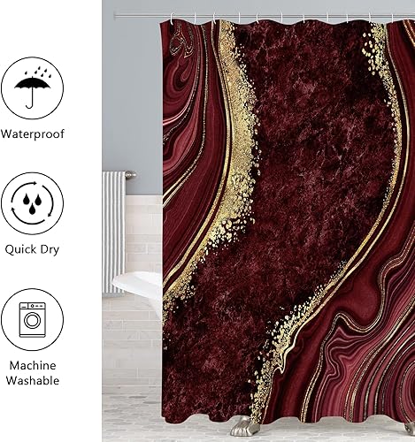 Miniatura 5 de Gibelle Juego de 4 cortinas de ducha de mármol de lujo con alfombras antideslizantes, cubierta para tapa de inodoro y tapete de baño, juego de