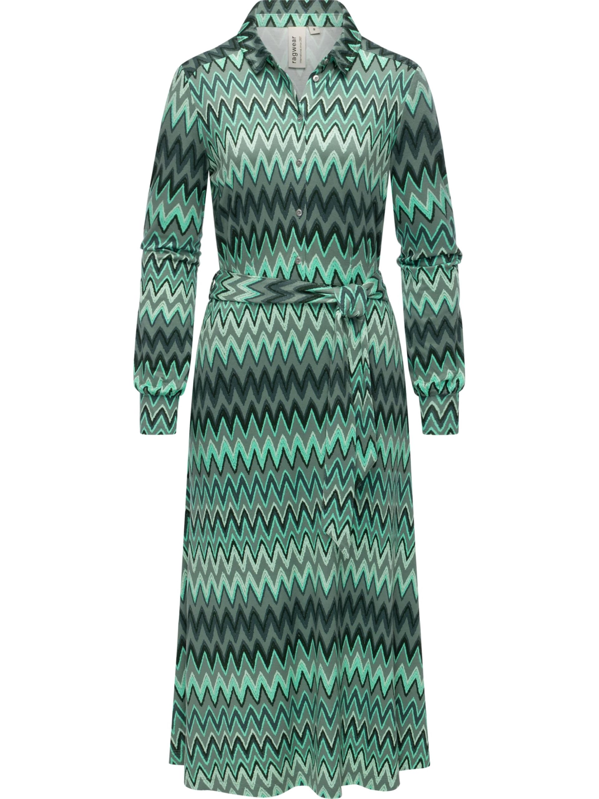 Ragwear Damska sukienka z długim rękawem, elegancka sukienka z dżerseju, sukienka bluzkowa z paskiem w talii i wyrafinowanym nadrukiem, XS-XXL