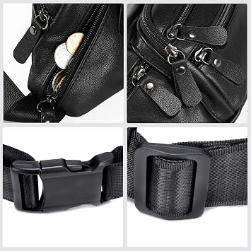 Black Leather Fanny Pack for Men Women Genuine Leather Waist Bag Crossbody Belt Bag with Adjustable Strap for Walking Hiking Cycling, 810#Black, One Size, Fashion