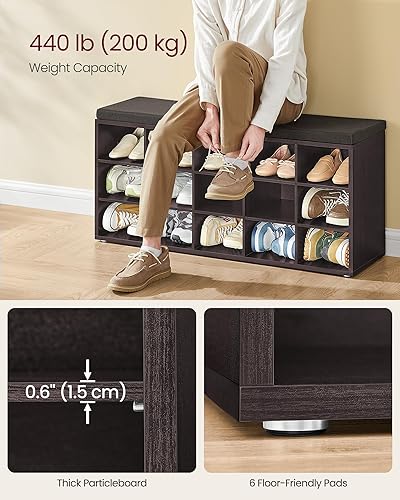 Miniatura 4 de VASAGLE - ULHS15BR Banco para guardar zapatos, con cojín y 15 compartimentos, mueble para almacenar calzado que soporta hasta 440 libras, para el