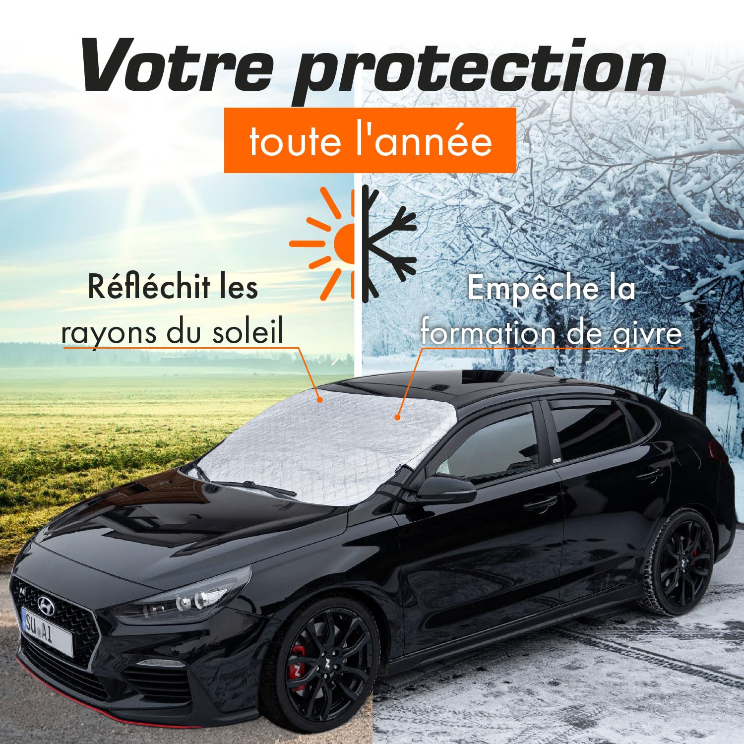 Upgrade4cars Couverture Pare Brise Voiture pour Hiver et été | Protection Antigel Bâche Anti Givre, UV, Soleil, Neige et Glace