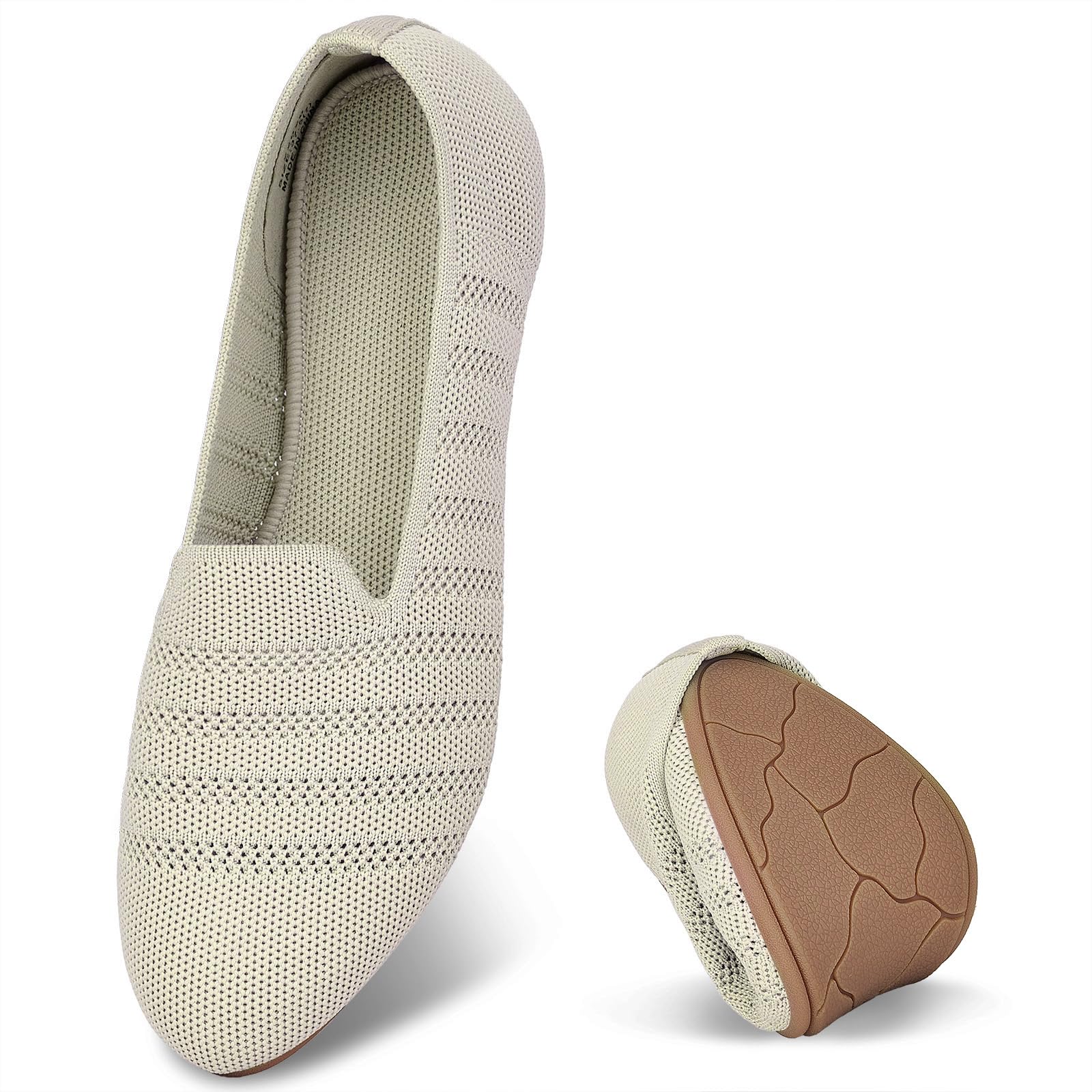 Puxowe Flats for Women Round Toe Flat Shoes Knit Women's Ballet Flat Shoes Dressy Ballerina Slip On Shoes for Women Foldable Comfortable Soft Low