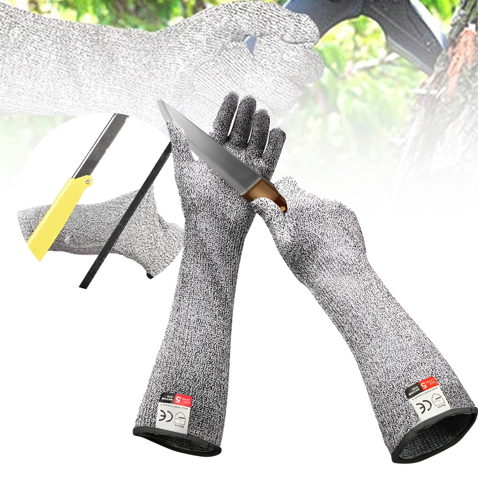 ELUBLU Cut Resistant Gloves,Level 5 Protection,Upgraded Long Gardening Gloves,Butcher Cut Proof Gloves,For Meat Cutting,Wood Carving,Mandolin Slicing And Other Uses (grizzly)