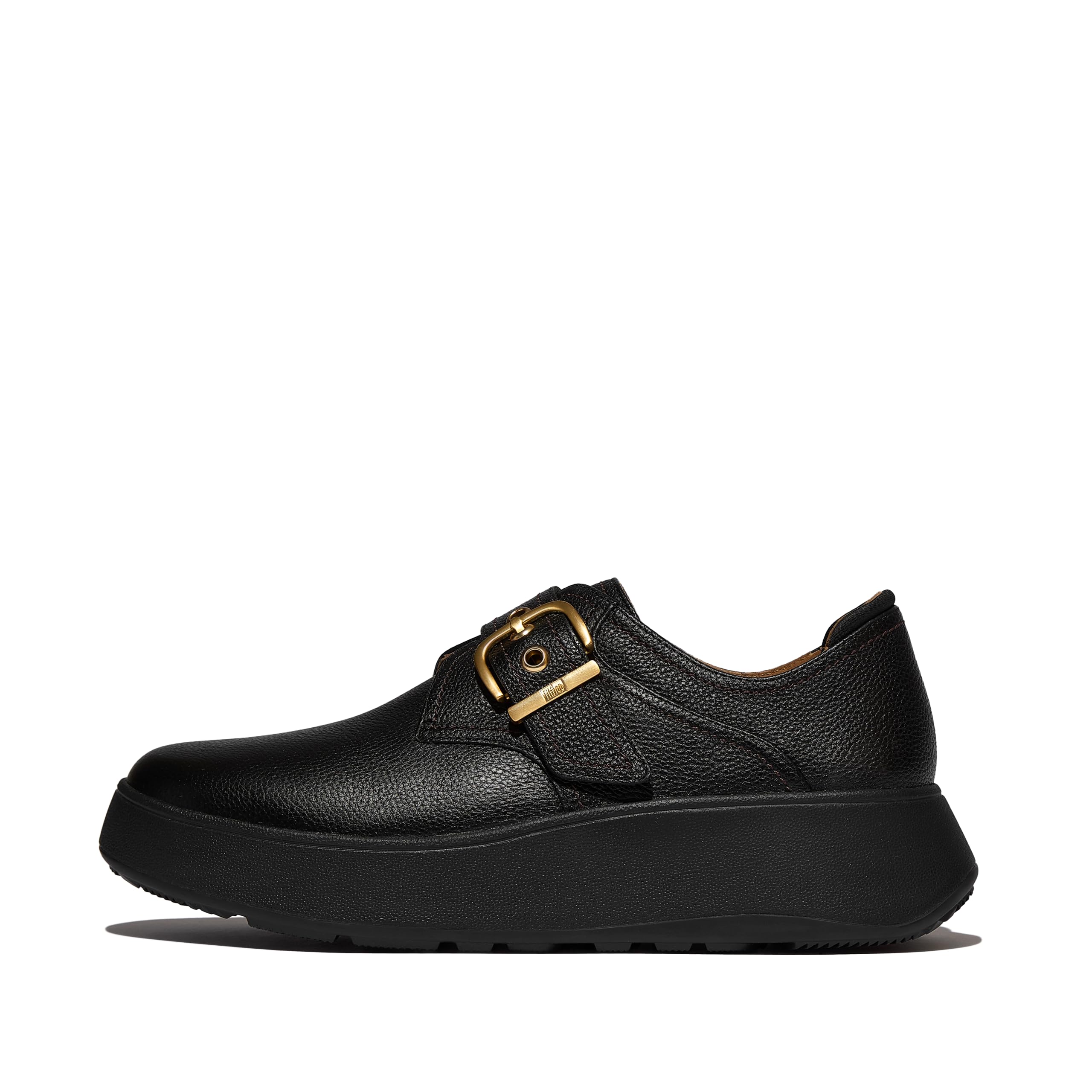 Fitflop F-Mode Stitch Tumbled-Leather Monk Strap Shoes Loafer, Schwarz, 38.5 EU