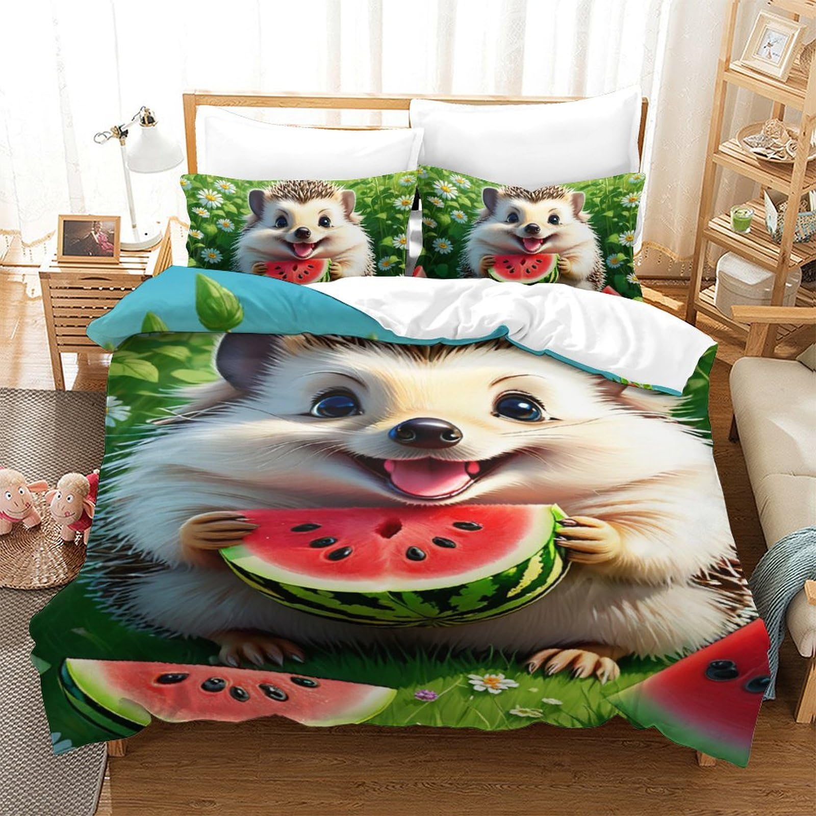 Housse de couette enfant 140x200 HedgePorcs avec fermeture éclair