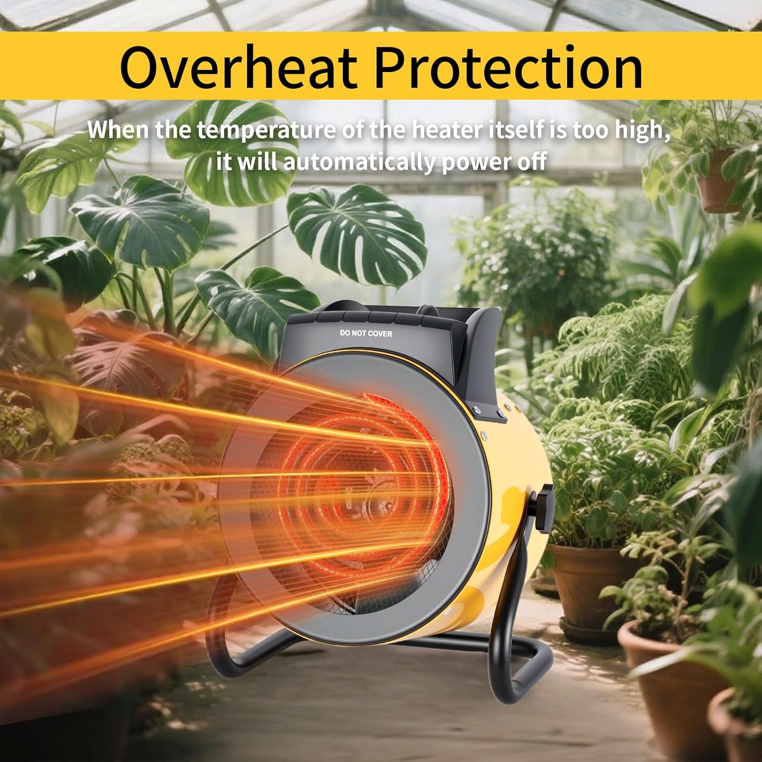 Greenhouse Heater with Digital Thermostat, 1500W Electric Outdoor Heater, Overheat Protection, Fast Heating, Waterproof for Grow Tent, Green House, Patio, Yellow