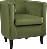 Yaheetech Olive Green Velvet Barrel Accent Chair - Modern Upholstered Armchair for Living Room Bedroom 300lb Capacity